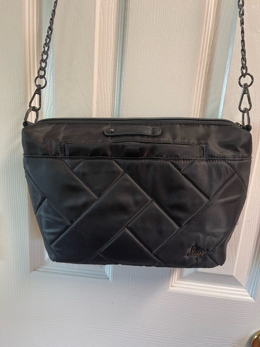 lug Black Quilted Crossbody Bag with Chain Strap